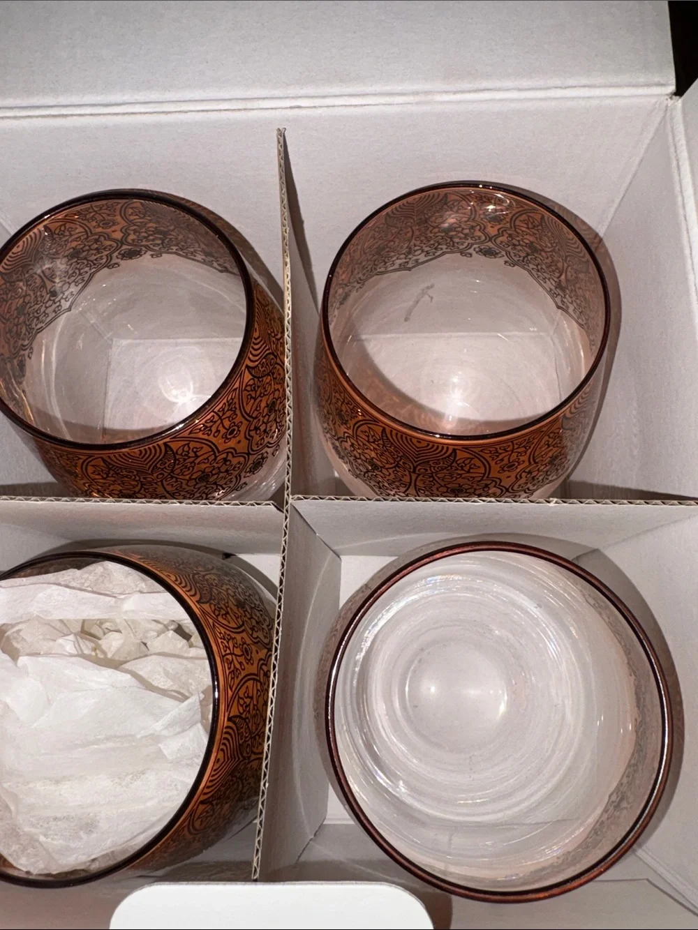 LSA Clear Hand-Painted Brownish Rust Art Noveau Stemless Wine Glasses